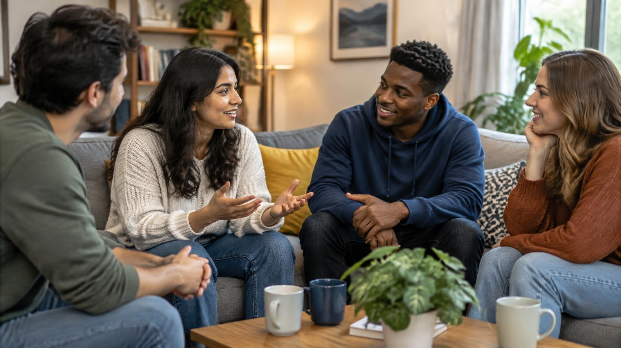 group of friends discussing