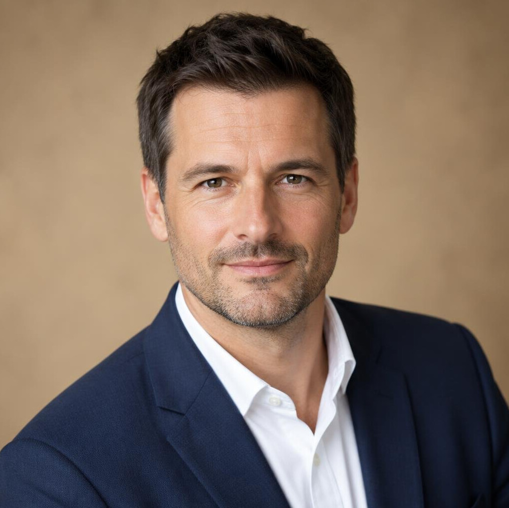 Studio portrait of a European man in his forties, cultural scientist
